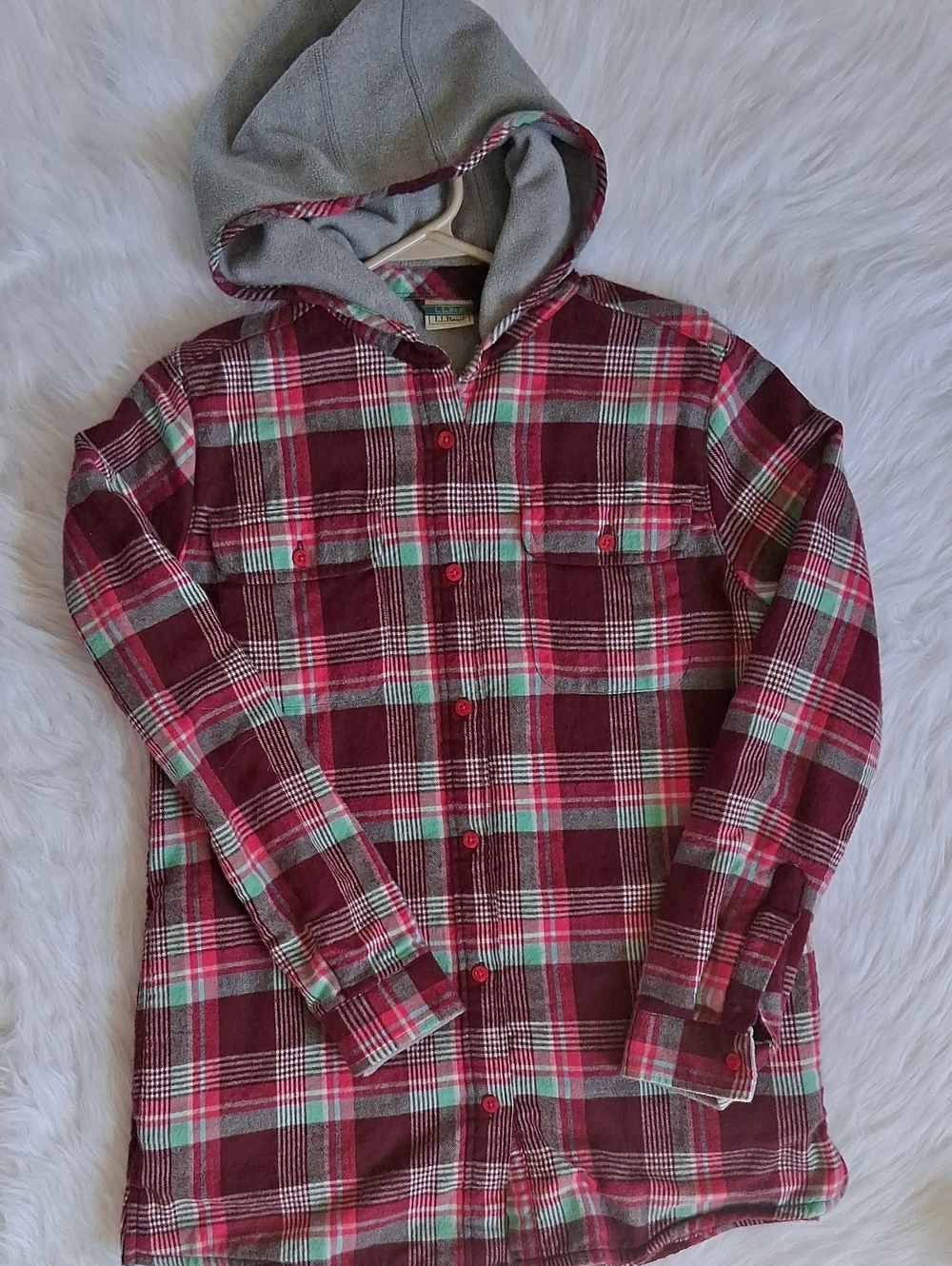 Kids' Fleece-Lined Flannel Shirt, Hooded Plaid. Girls XL (18)